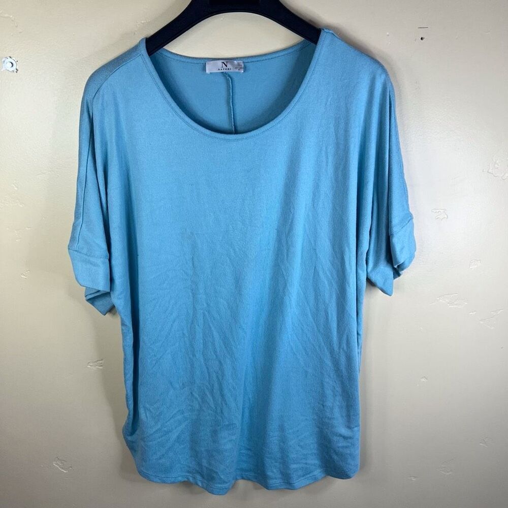 Natori Womens Super Soft Short Sleeve Tee Size Medium Bright Turquoise Blue‎